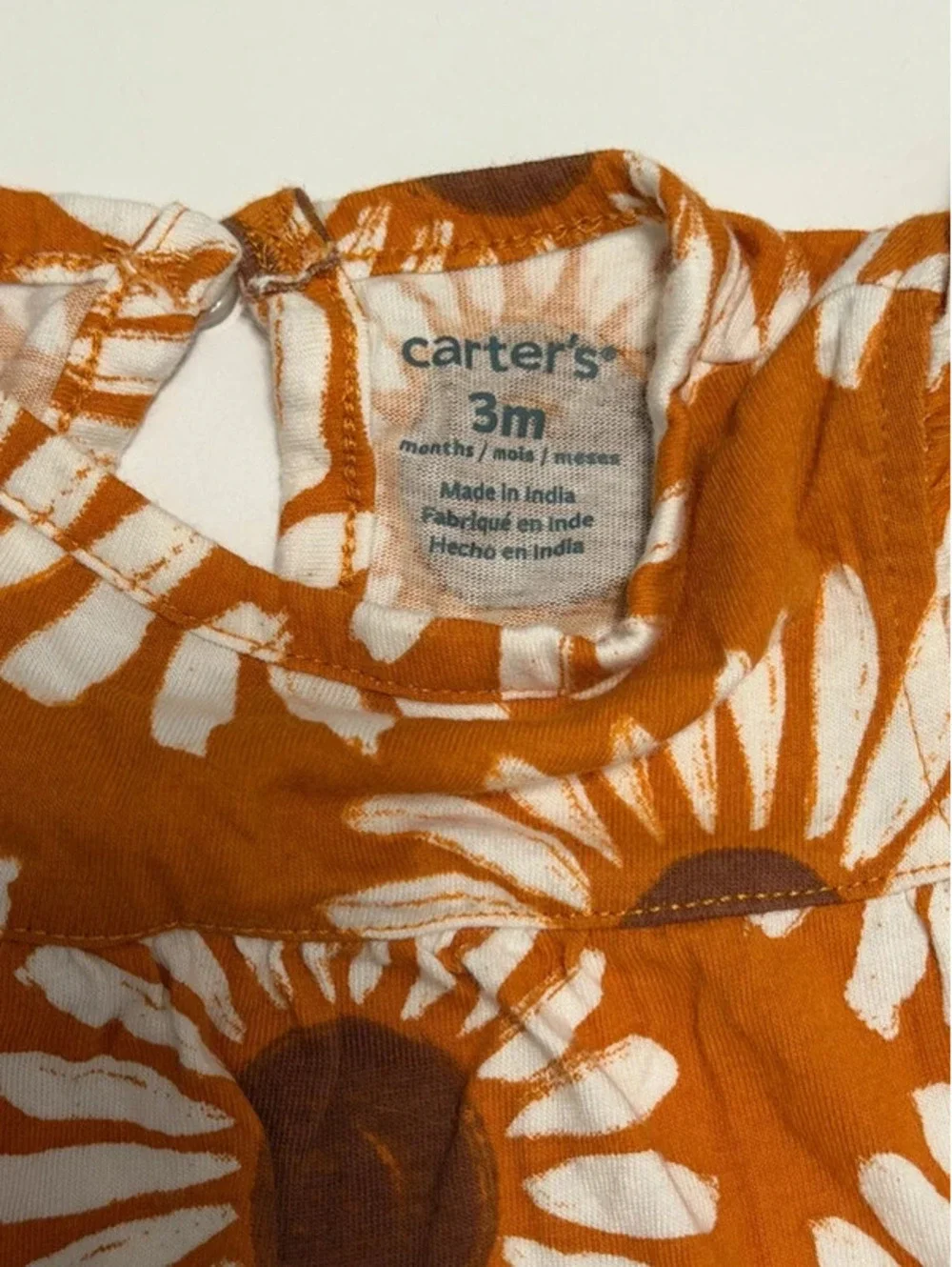 Baby Girl's Sunflower Bubble Romper in a size 3months